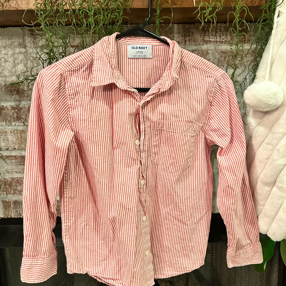 Old Navy Red Striped Button-Up Shirt